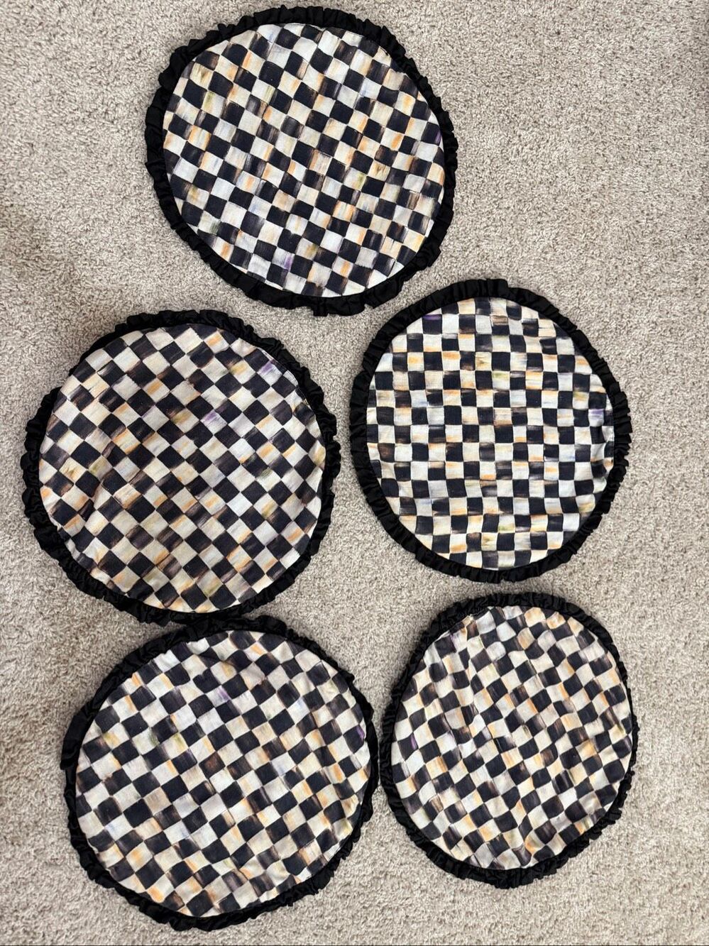 Set of 5 Mackenzie Childs Courtly Checkered Round Placemat